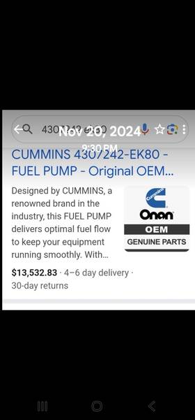 4307242-ek80 Cummins #4307242-ek80 Fuel Pump